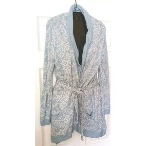 Easywear Sleep Cardigan Lounge Size Medium Belted Blue Floral Bed Jacket